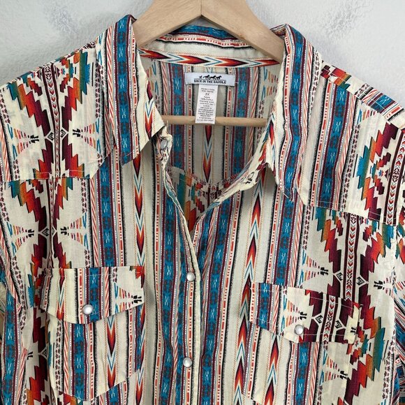 Back In The Saddle Womens Plus 3X Western Pearl Snap Shirt Aztec Cowgirl Rodeo - Picture 2 of 8